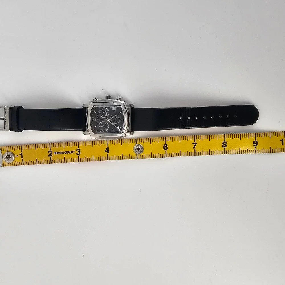 Kenneth Cole Watch Mens Black Leather Square Chronograph Dressy Modern Stainless